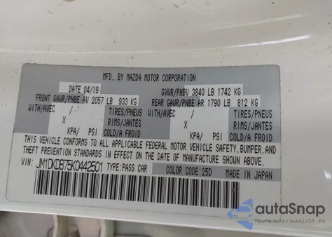 2019 Mazda Cx-3 Sport из США, поврежденный, VIN JM1DKDB75K0442501